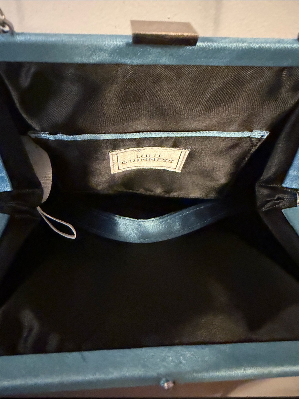 Lulu Guinness Blue Satin Evening Clutch with Chain Strap - Picture 3 of 3